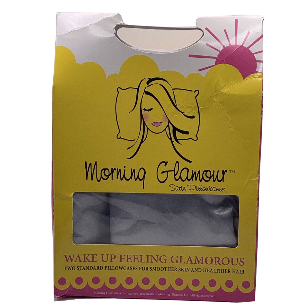 Morning Glamour 2-Pack Signature Box Satin￼Pillowcases, Silver ￼ New